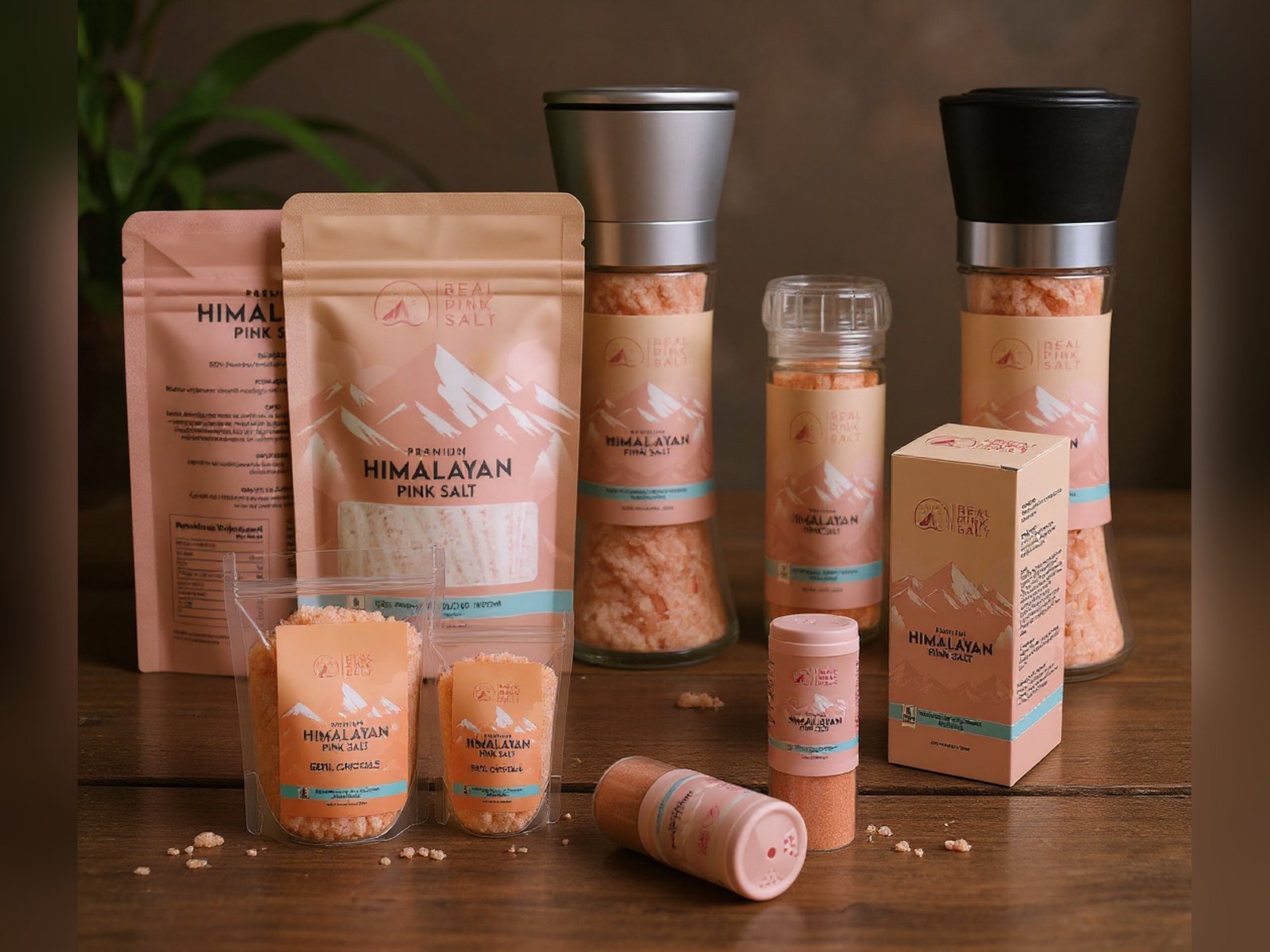 Real Pink Salt Himalayan pink salt retail range - pouches, shakers and grinders