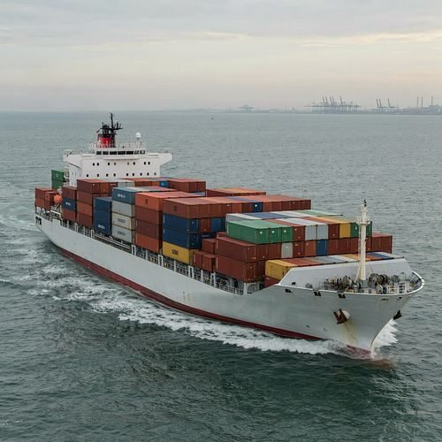 Container vessel carrying freight to a destination port